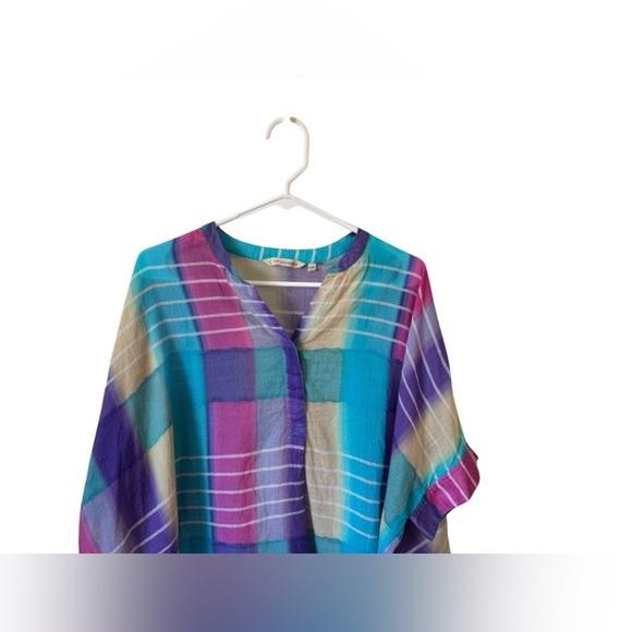 Soft Surroundings Blouse Tunic Top Painterly Plaid Shirt Multicolor Womens M - Picture 3 of 14